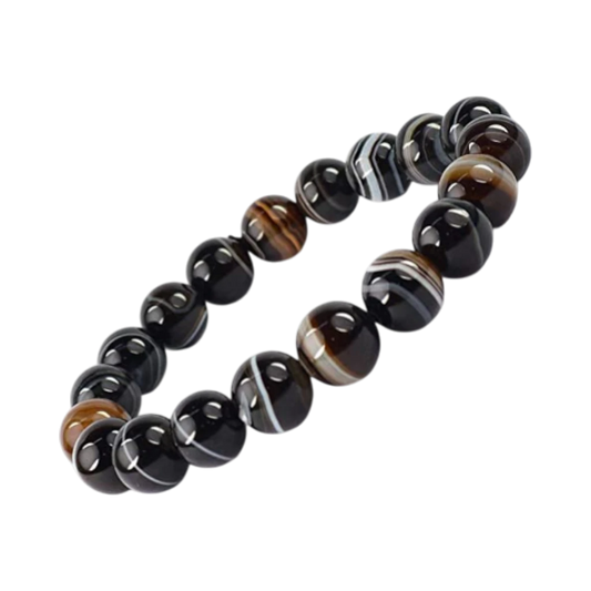 Sulemani Hakik black and brown beaded bracelet on a white background