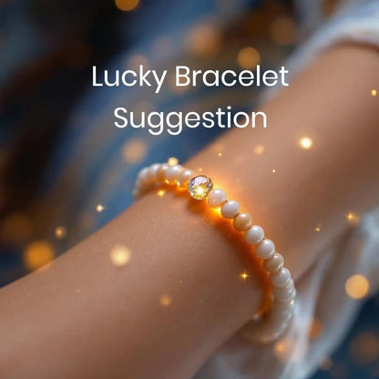 A woman wearing a bracelet after taking lucky bracelet suggestion from astrovibrance.