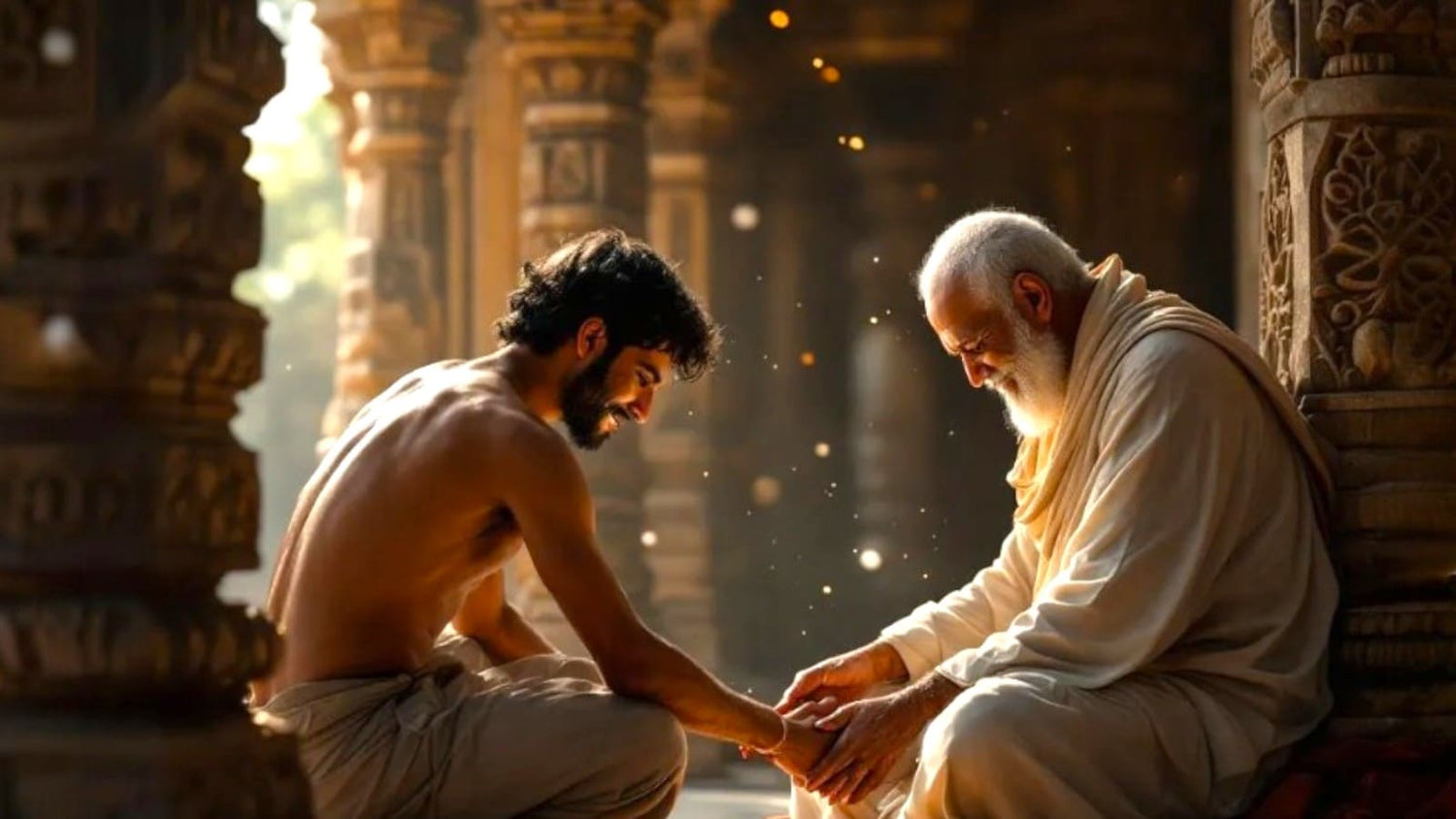 A man respecting his teacher in a temple signifying weak mars mangal remedy.
