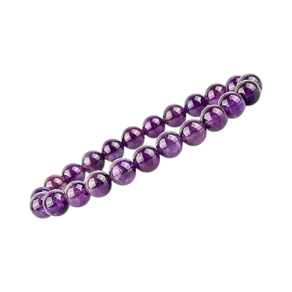Purple amethyst bracelet on a white background side view