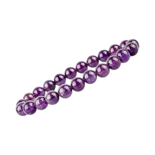 Purple amethyst bracelet on a white background side view