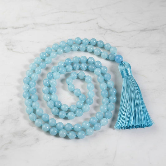 Aquamarine Mala Necklace (108 Beads)