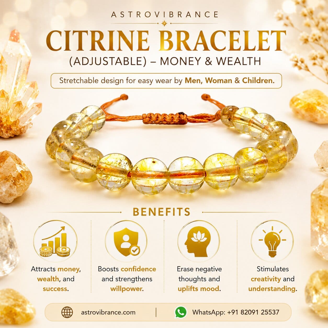 Natural Citrine Bracelet (Adjustable) for Wealth & Money Attraction