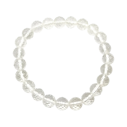 Clear Quartz bracelet diamond cut on a white background
