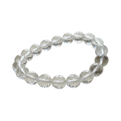 Clear quartz bracelet on a white background