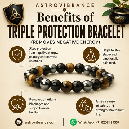 A triple protection bracelet with benefits listed.