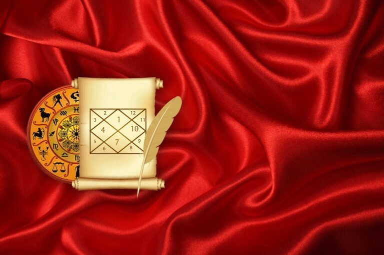 vedic and lal kitab astrology charts on a red satin