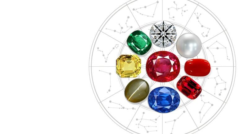 Colorful gemstones arranged in circular pattern